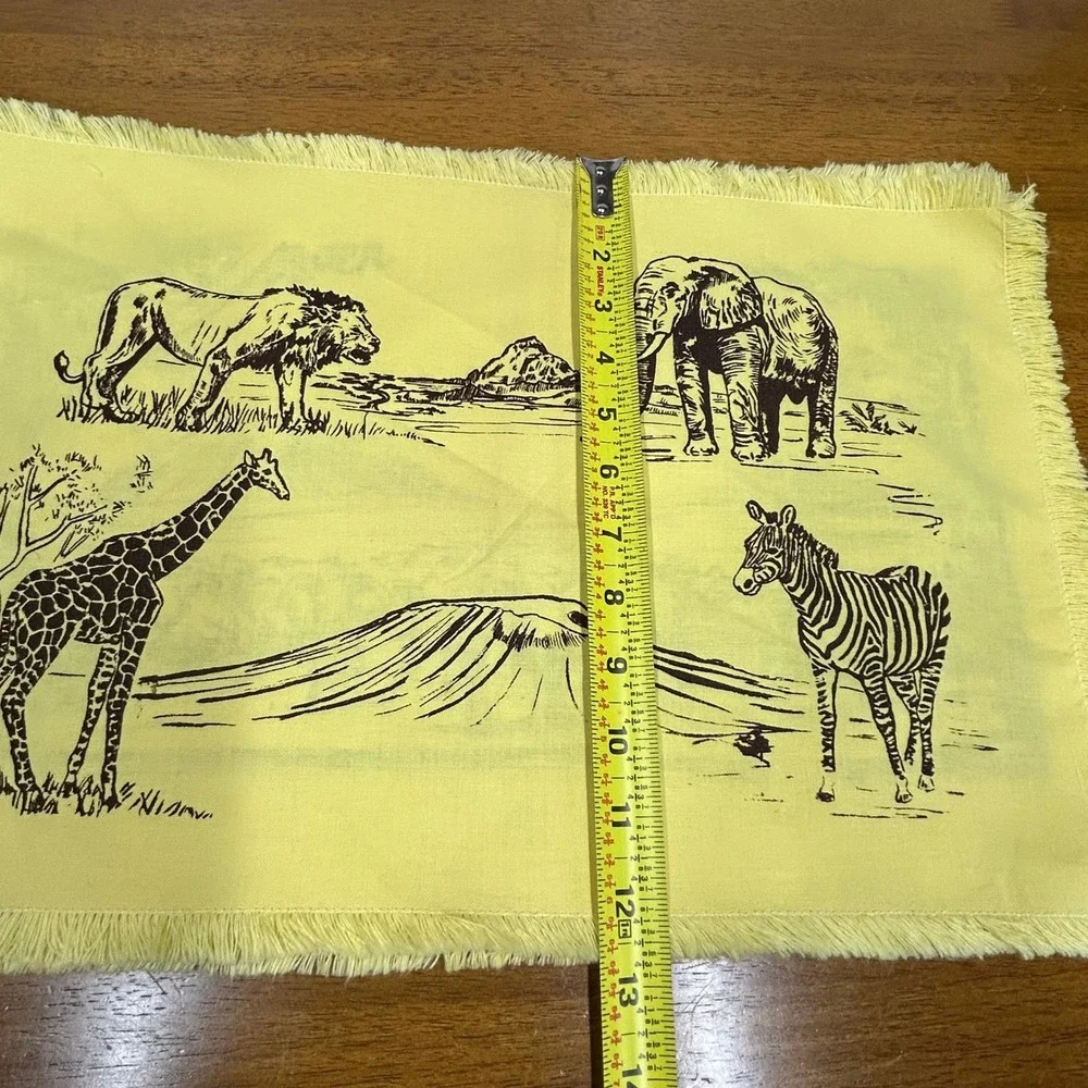 Safari Animal Placemat and Napkin Set 8pc Yellow Fringed Savanna Decor